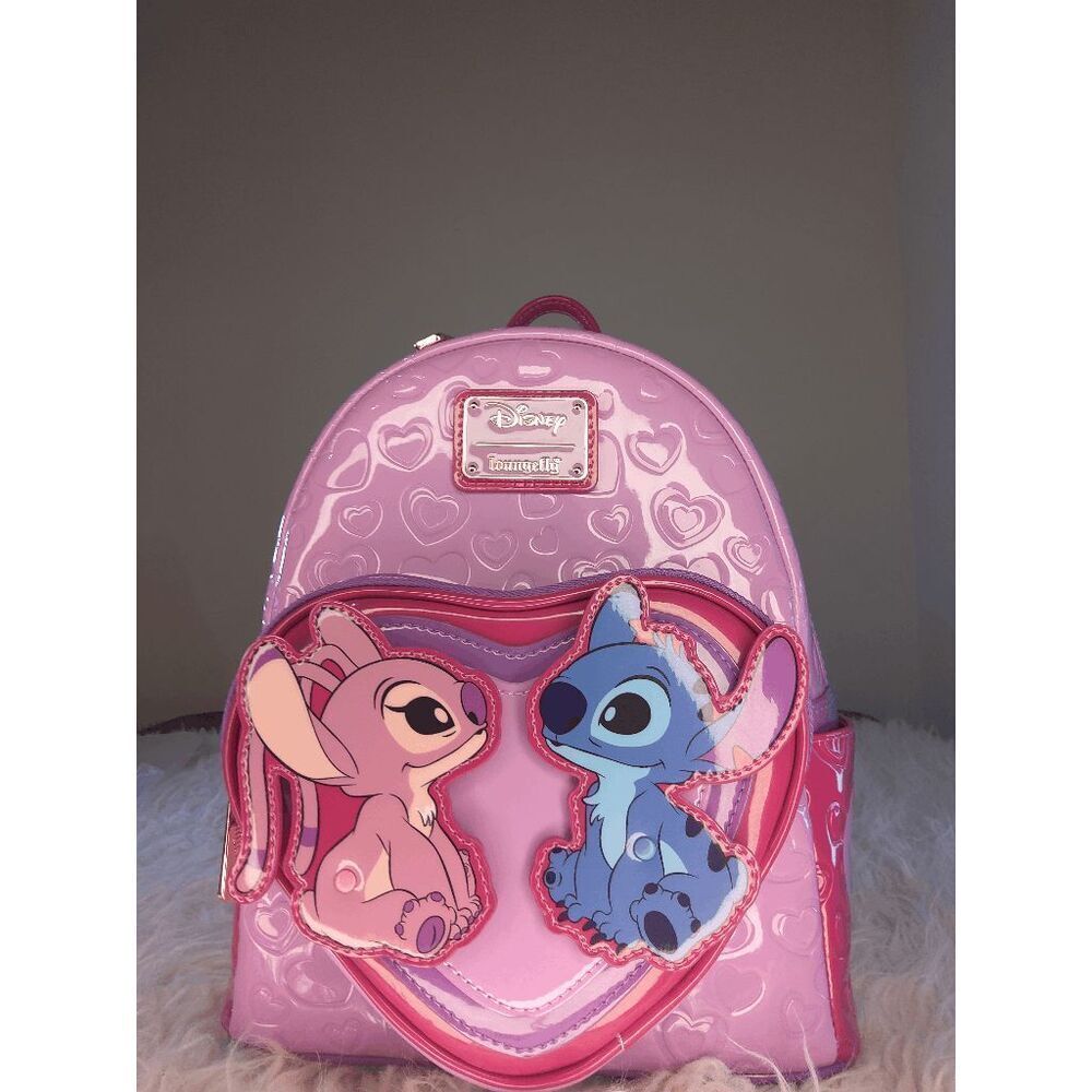NWT Loungefly Disney Lilo & Stitch Angel & Stitch Heart Moving Mini Backpack